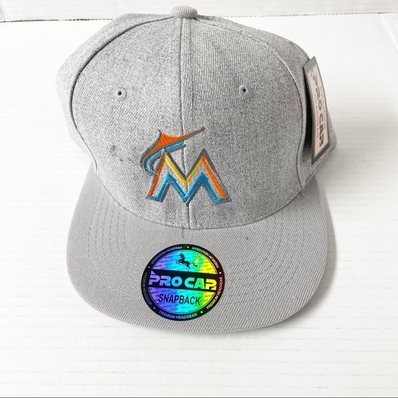 NEW Pro Cap Headgear Miami Marlins Gray Snapback Baseball Hat One Size